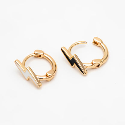 4pcs Gold Enamel Lightning Hoop Earrings, 18K Gold plated Brass, Minimalist Huggie Earrings (GB-3843-D)