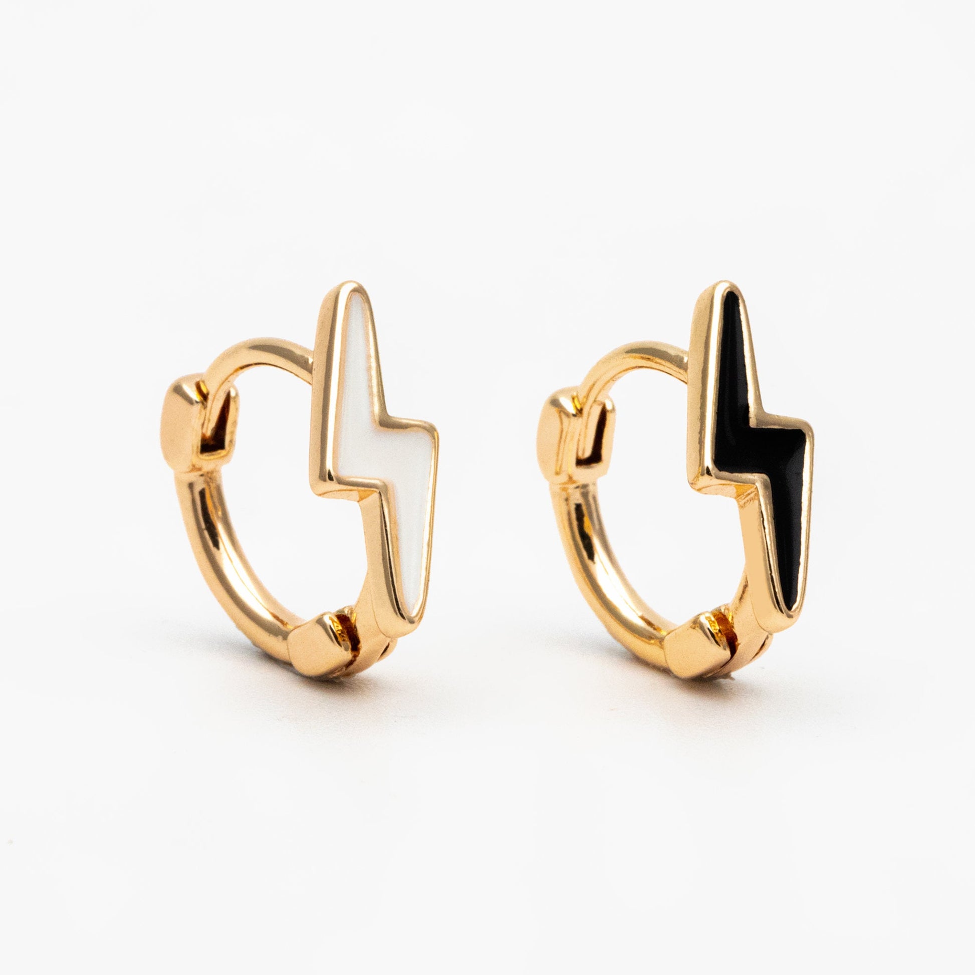 4pcs Gold Enamel Lightning Hoop Earrings, 18K Gold plated Brass, Minimalist Huggie Earrings (GB-3843-D)