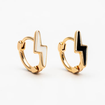 4pcs Gold Enamel Lightning Hoop Earrings, 18K Gold plated Brass, Minimalist Huggie Earrings (GB-3843-D)