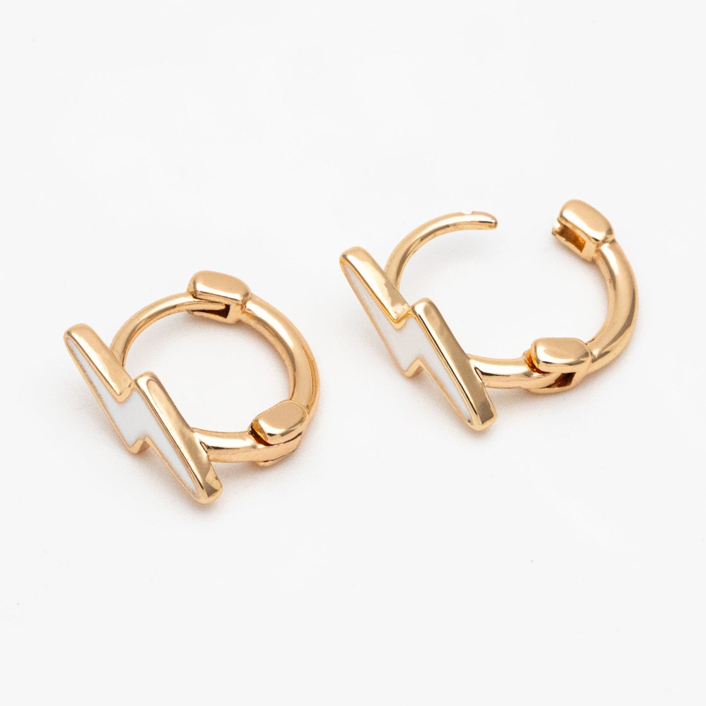 4pcs Gold Enamel Lightning Hoop Earrings, 18K Gold plated Brass, Minimalist Huggie Earrings (GB-3843-D)