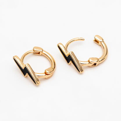 4pcs Gold Enamel Lightning Hoop Earrings, 18K Gold plated Brass, Minimalist Huggie Earrings (GB-3843-D)