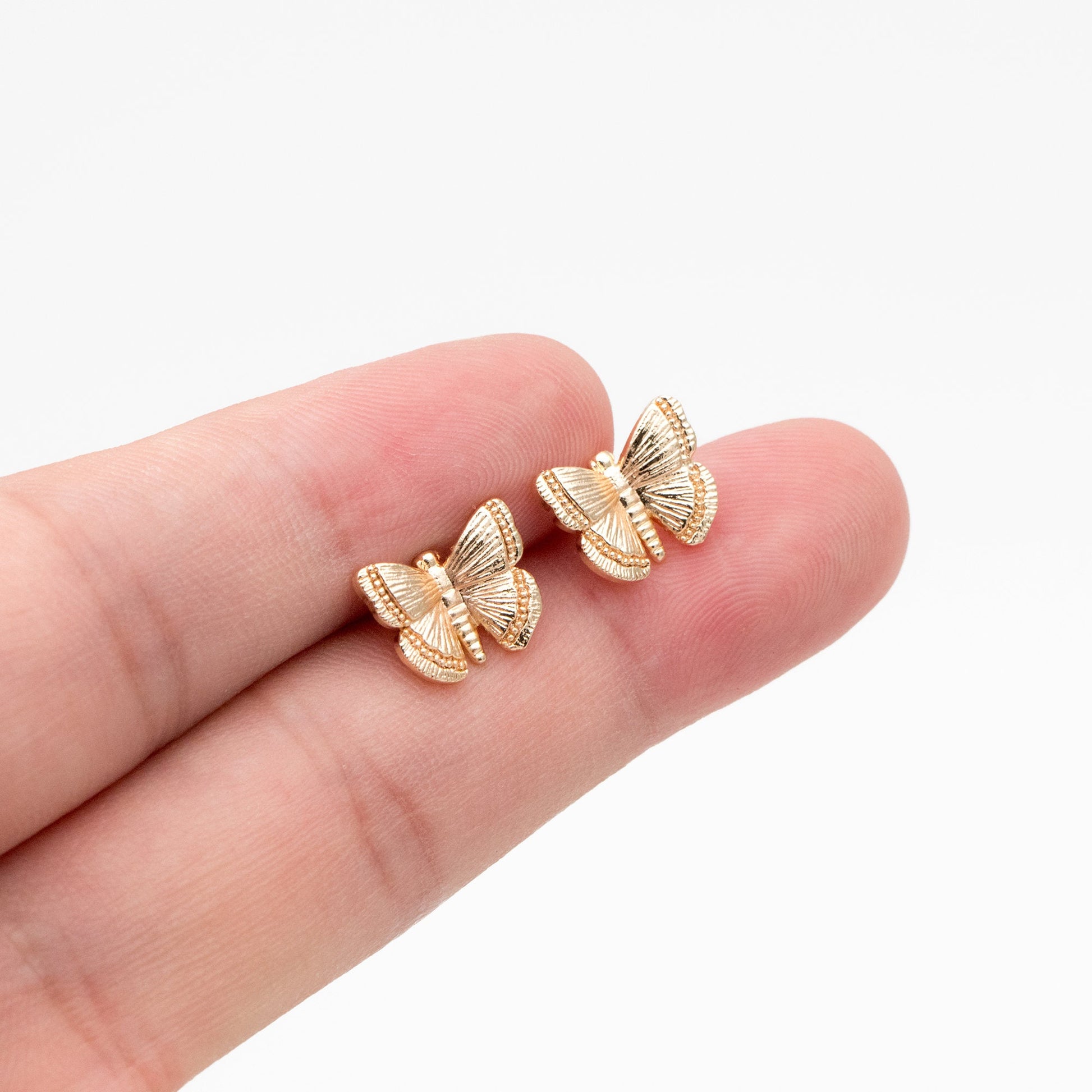 10pcs Gold/ Silver Butterfly Ear post, Gold/ Rhodium plated Brass, Dianty Butterfly Ear Studs, Jewelry Supplies (GB-3831)