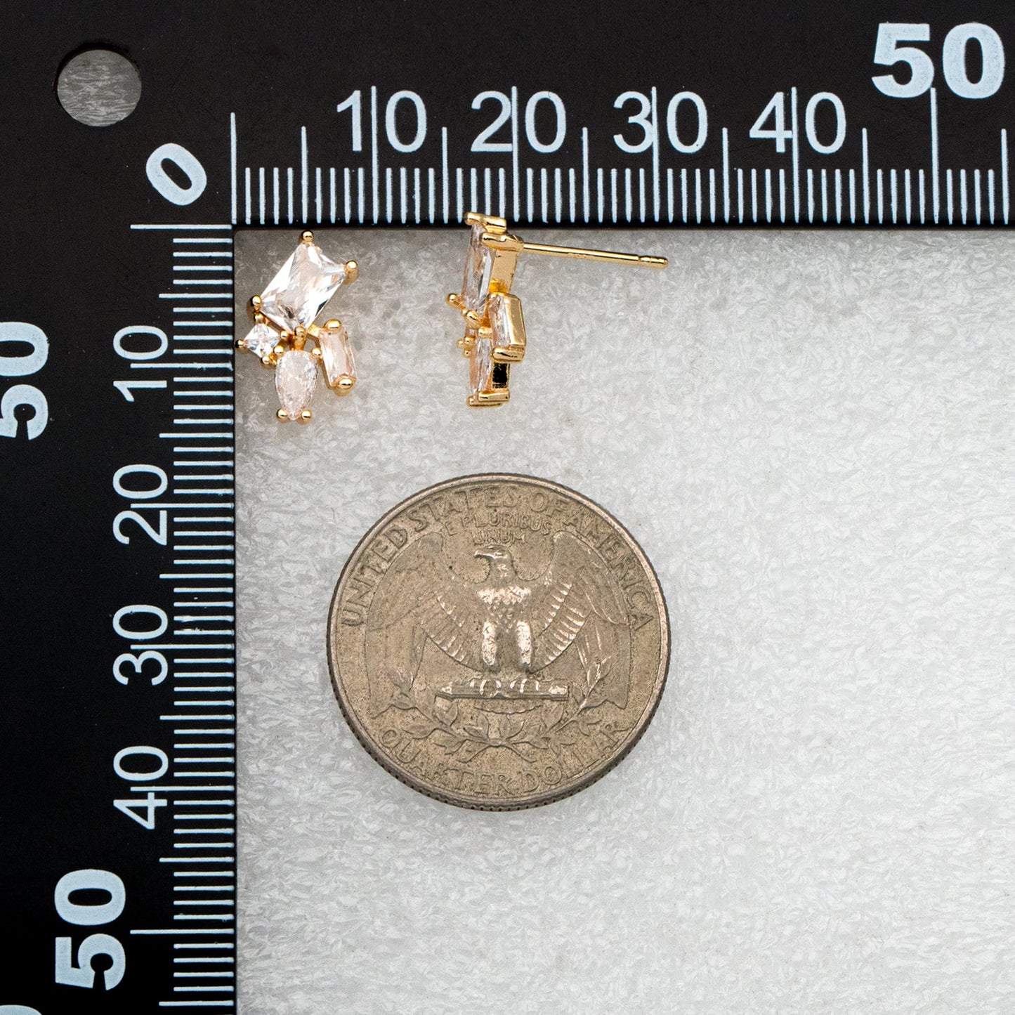 4pcs CZ Cluster Geometric Stud Earrings, 18K Gold Plated Brass, Cubic Zirconia Earrings (#GB-3633-C)