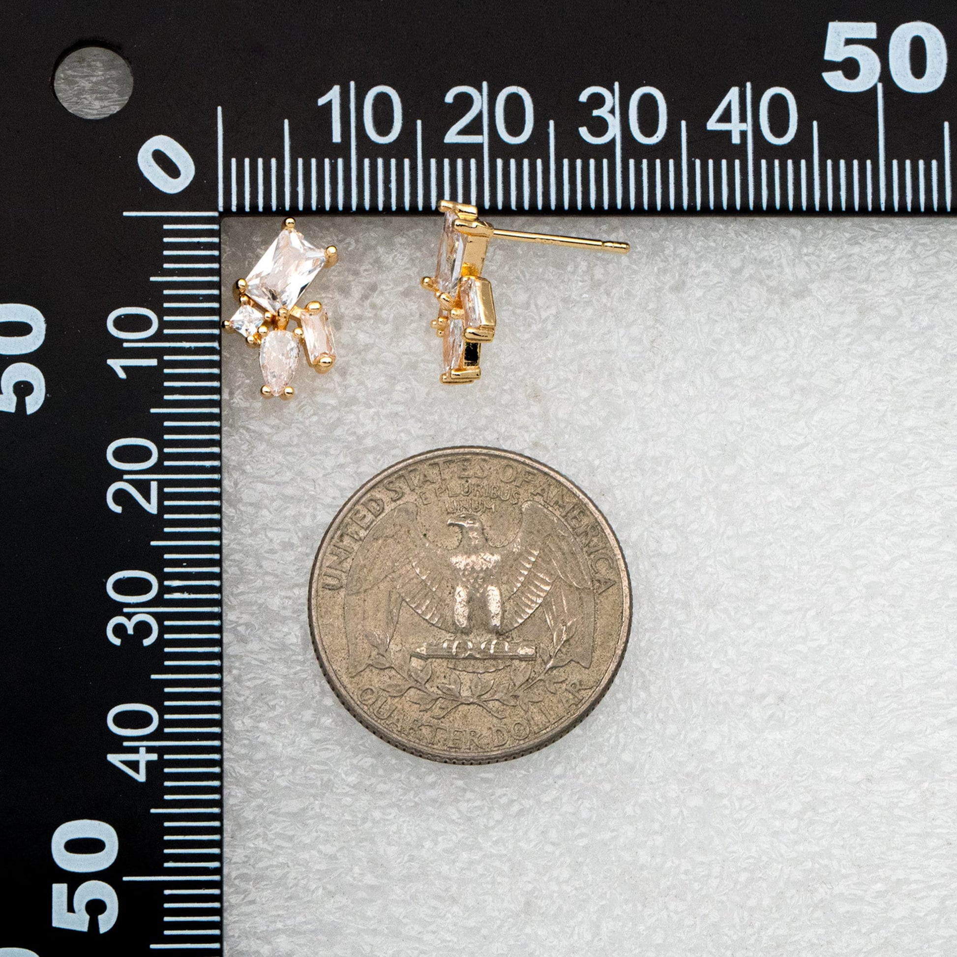 4pcs CZ Cluster Geometric Stud Earrings, 18K Gold Plated Brass, Cubic Zirconia Earrings (#GB-3633-C)