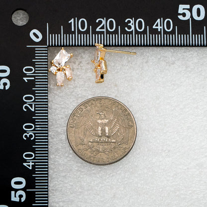 4pcs CZ Cluster Geometric Stud Earrings, 18K Gold Plated Brass, Cubic Zirconia Earrings (#GB-3633-C)