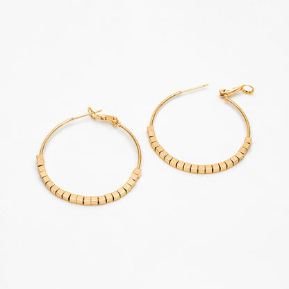 4pcs Gold Cube Beaded Hoop Earrings 40mm, 18K Gold plated Brass, Geometric Hoop Earrings (GB-3785)