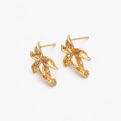 10pcs Gold Flower Stud Earring with Loop, Gold Plated Brass, Jewelry Making, Diy Material, Jewelry Supplies (GB-3787)