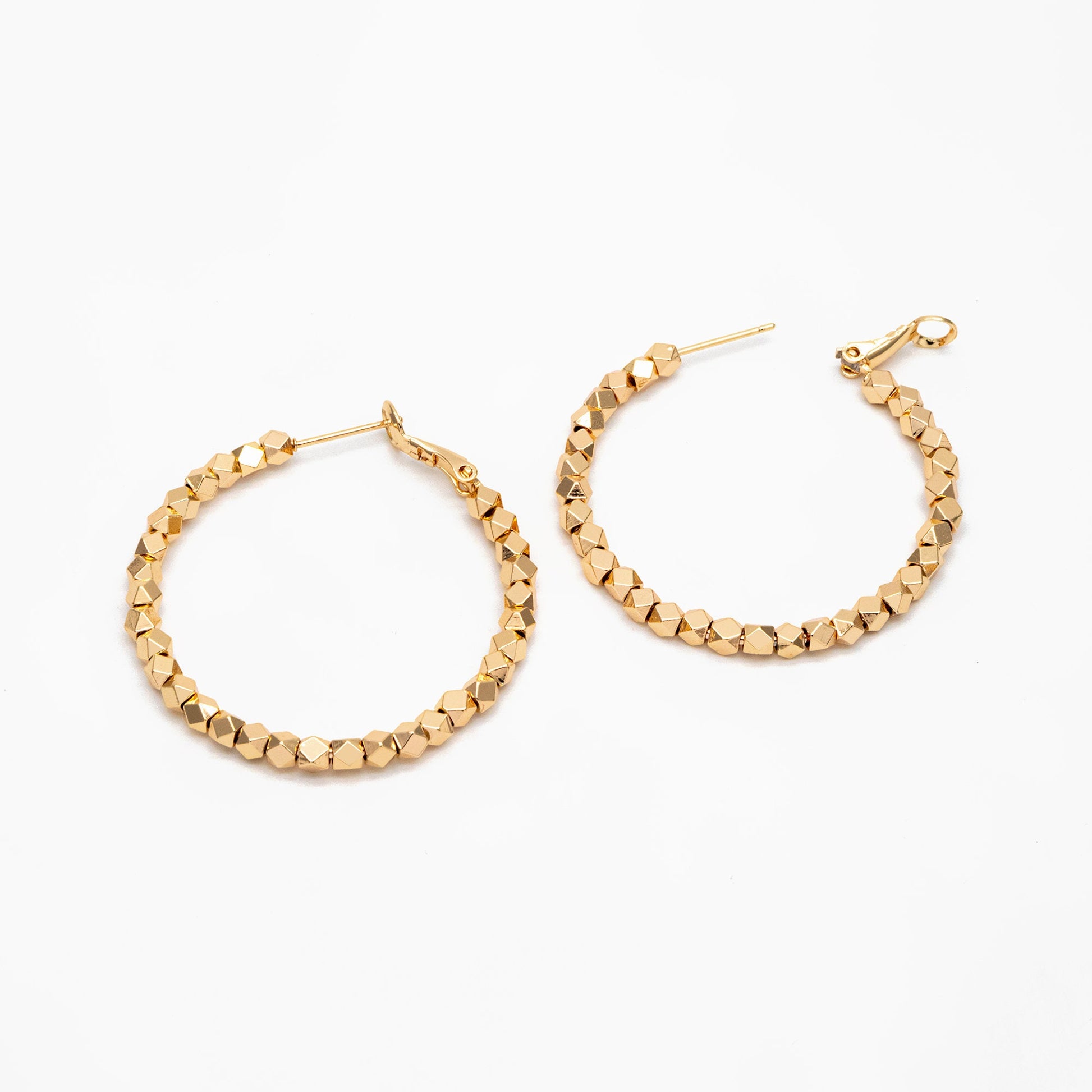 4pcs Gold/ Silver Beaded Round Hoop Earrings 42mm, 18K Gold/ Rhodium plated Brass, Geometric Hoop Earrings (GB-3790)