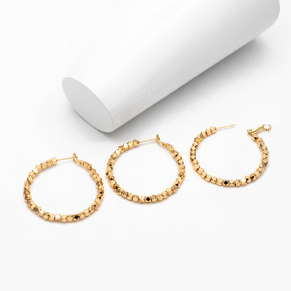 4pcs Gold/ Silver Beaded Round Hoop Earrings 42mm, 18K Gold/ Rhodium plated Brass, Geometric Hoop Earrings (GB-3790)