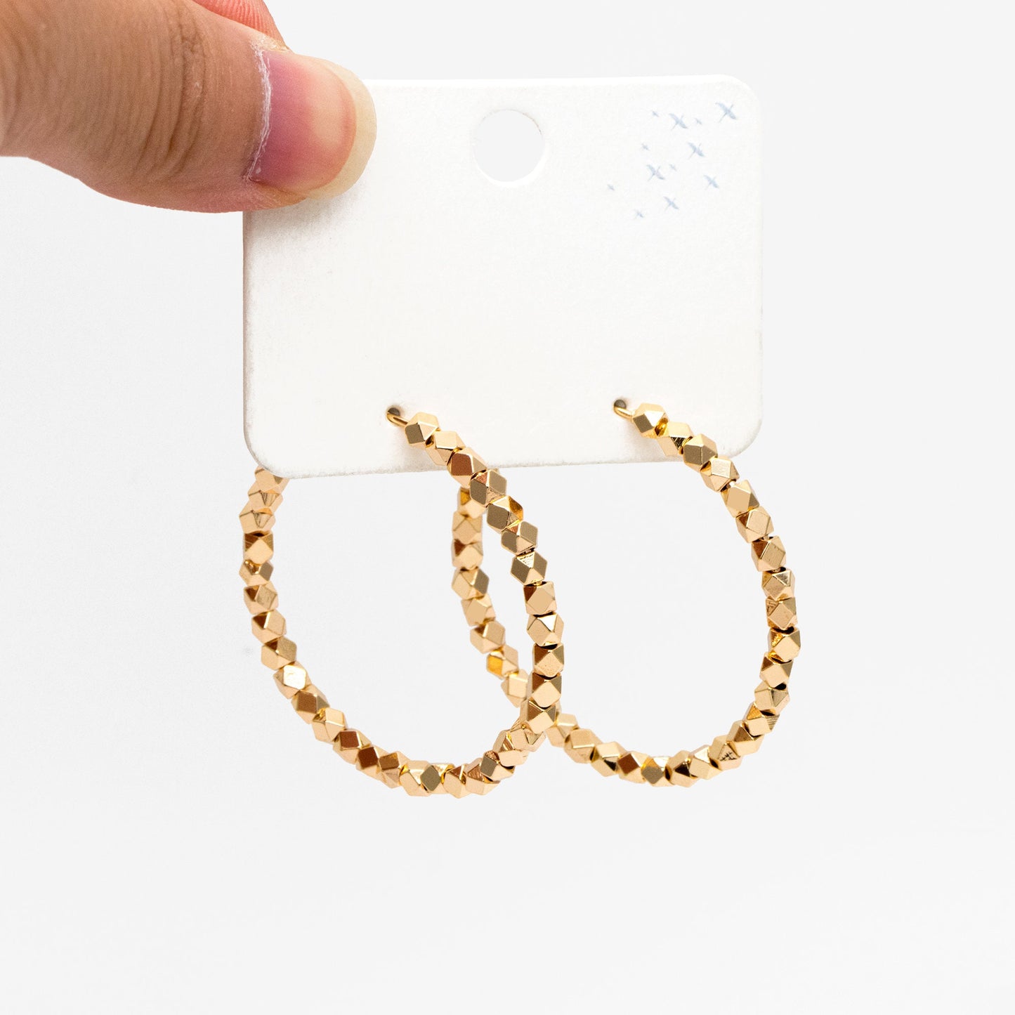 4pcs Gold/ Silver Beaded Round Hoop Earrings 42mm, 18K Gold/ Rhodium plated Brass, Geometric Hoop Earrings (GB-3790)