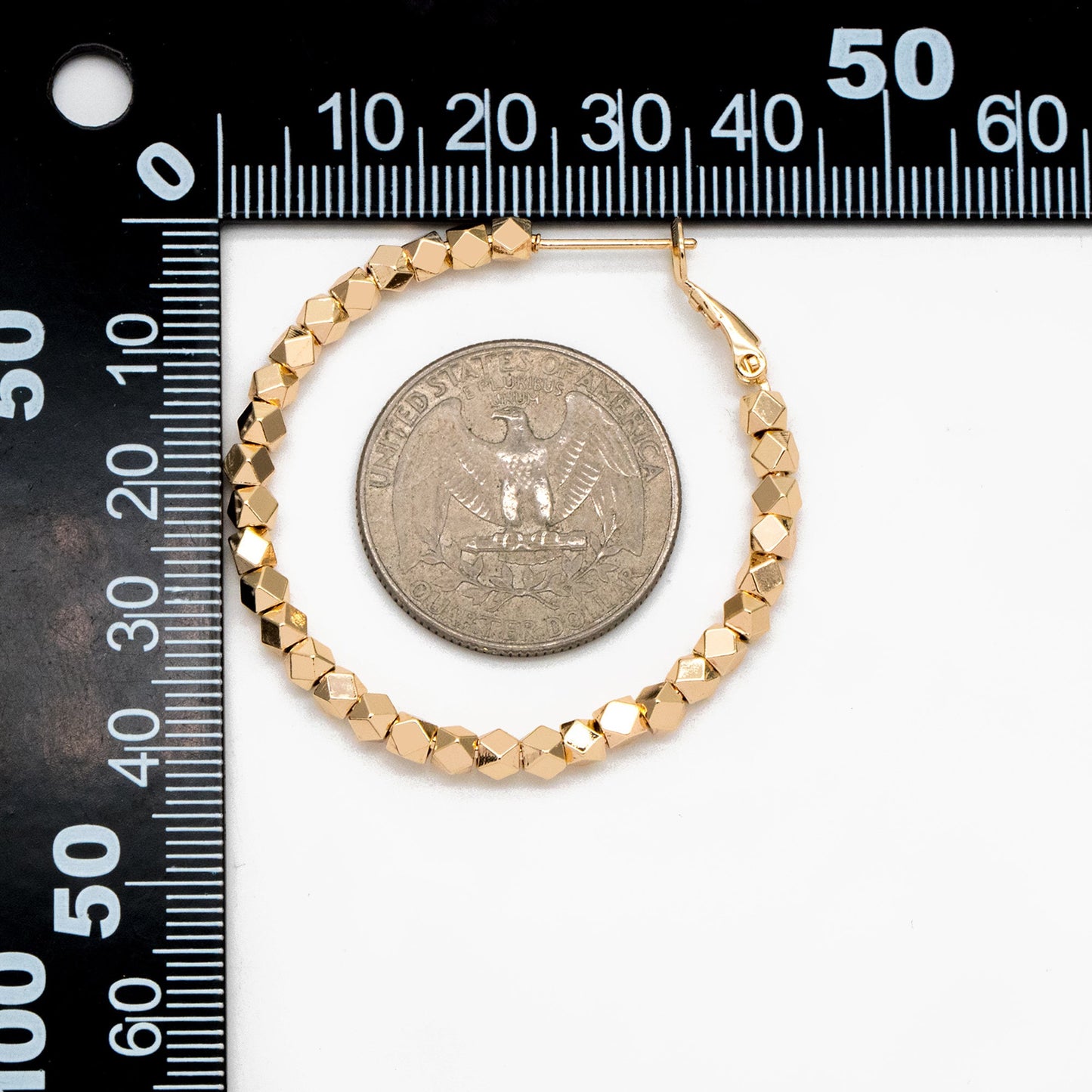 4pcs Gold/ Silver Beaded Round Hoop Earrings 42mm, 18K Gold/ Rhodium plated Brass, Geometric Hoop Earrings (GB-3790)