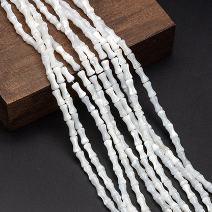 White Mother of Pearl Shell Tube Beads 8x4mm, Top Drilled Bar MOP beads -(#V1411) Full strand