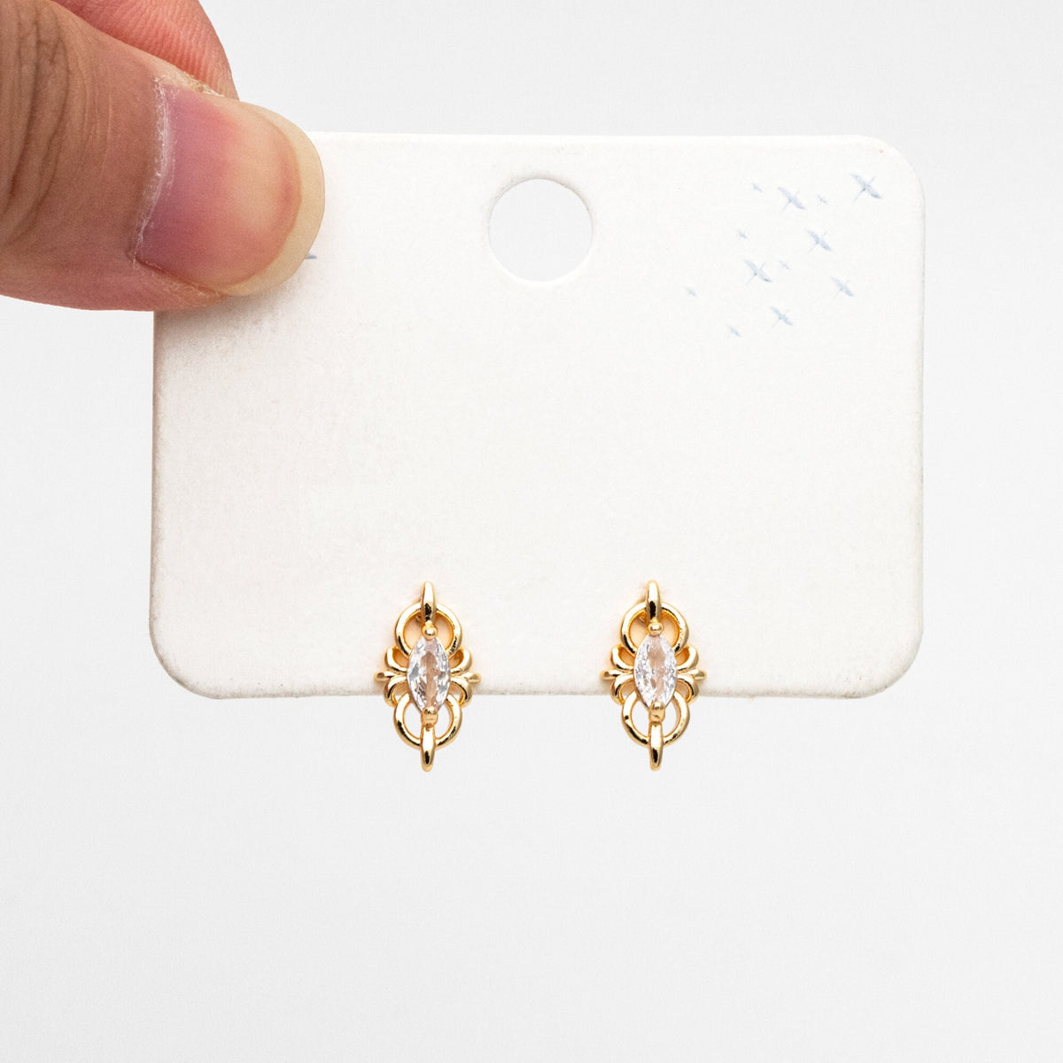 4pcs CZ Pave Dainty Marquise Stud Earrings, 18K Gold Plated Brass, Cubic Zirconia Earrings (#GB-3633-D)