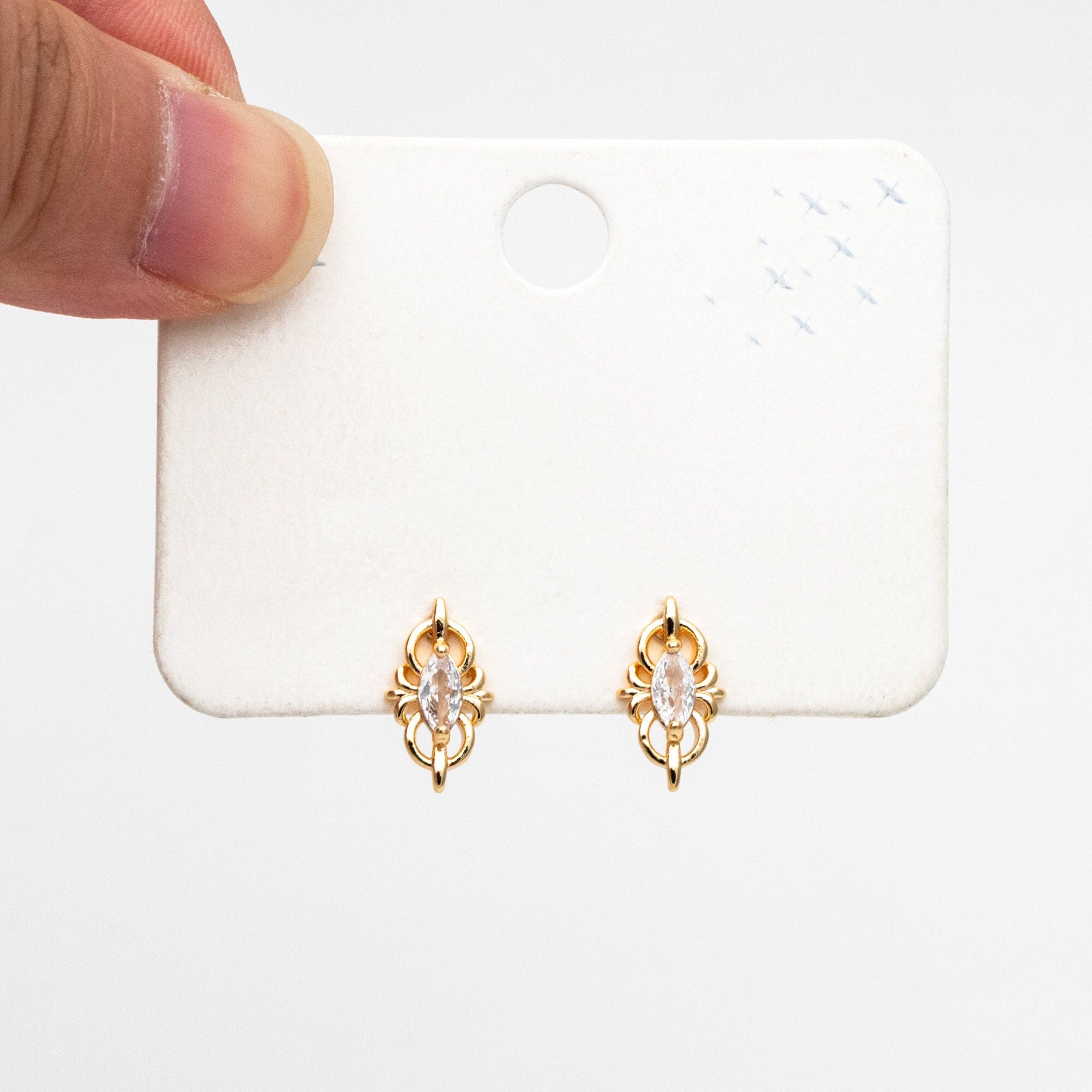 4pcs CZ Pave Dainty Marquise Stud Earrings, 18K Gold Plated Brass, Cubic Zirconia Earrings (#GB-3633-D)
