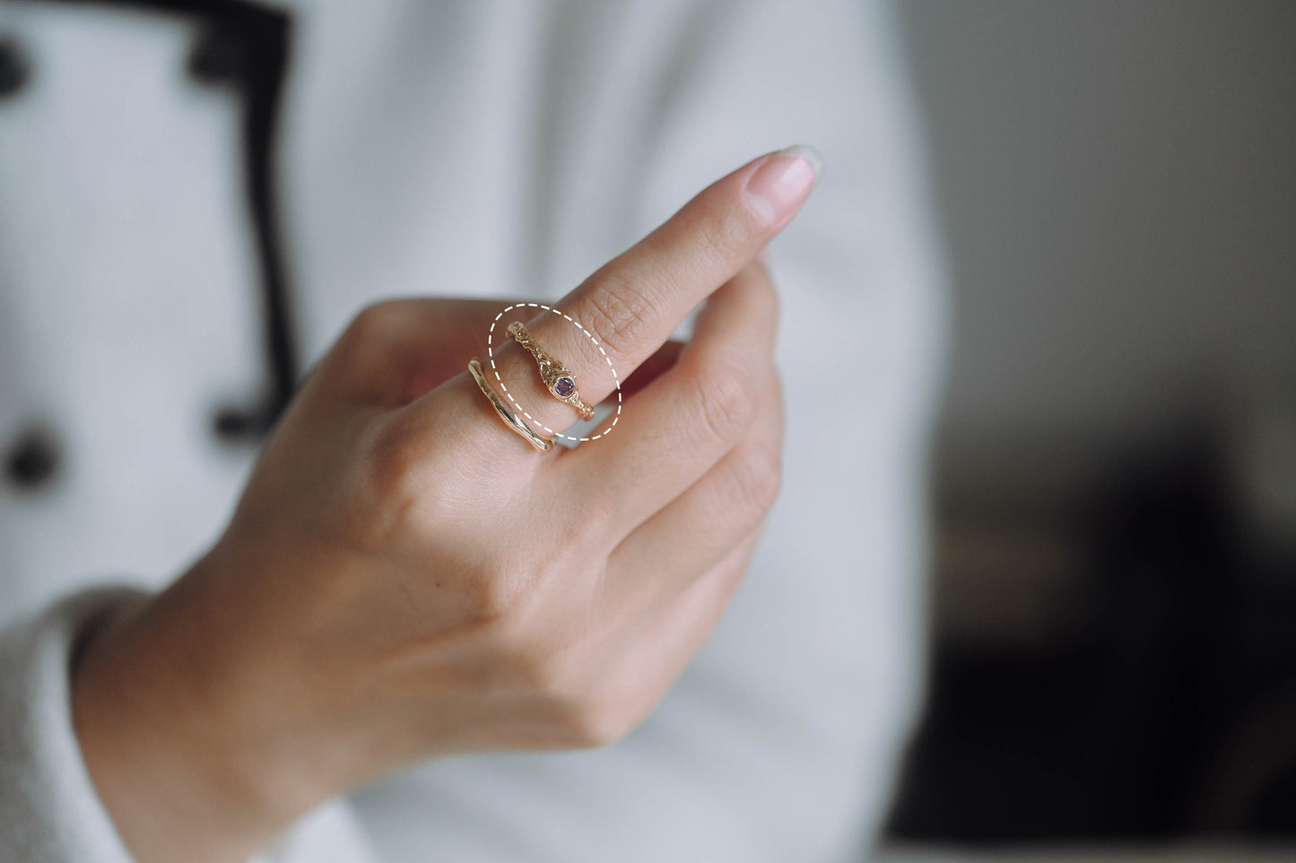 4pcs Purple CZ Ring, Hammered Ring, Stacking Ring, Statement Ring, Adjustable Ring (#GB-3527)