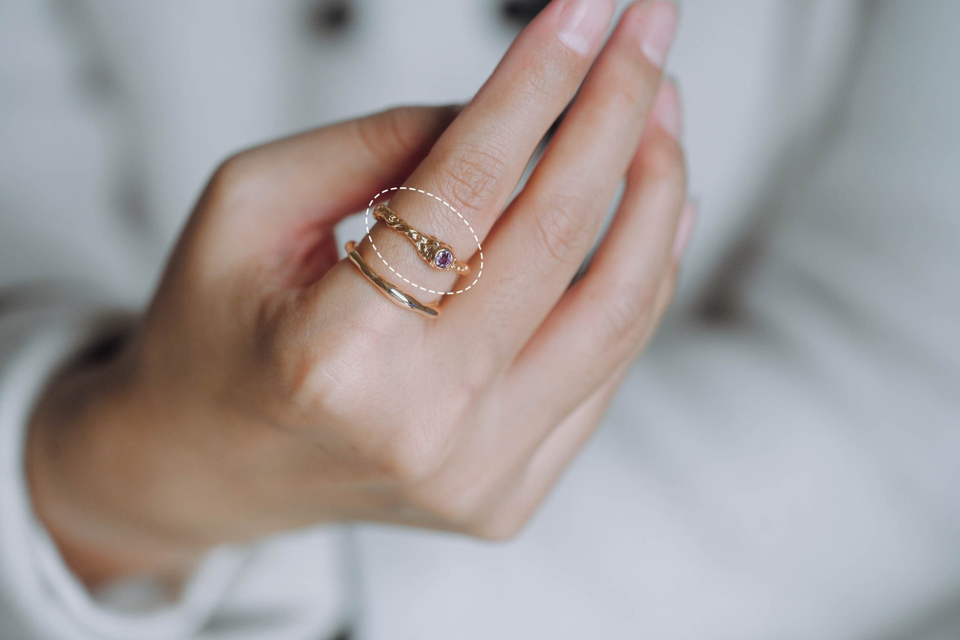 4pcs Purple CZ Ring, Hammered Ring, Stacking Ring, Statement Ring, Adjustable Ring (#GB-3527)