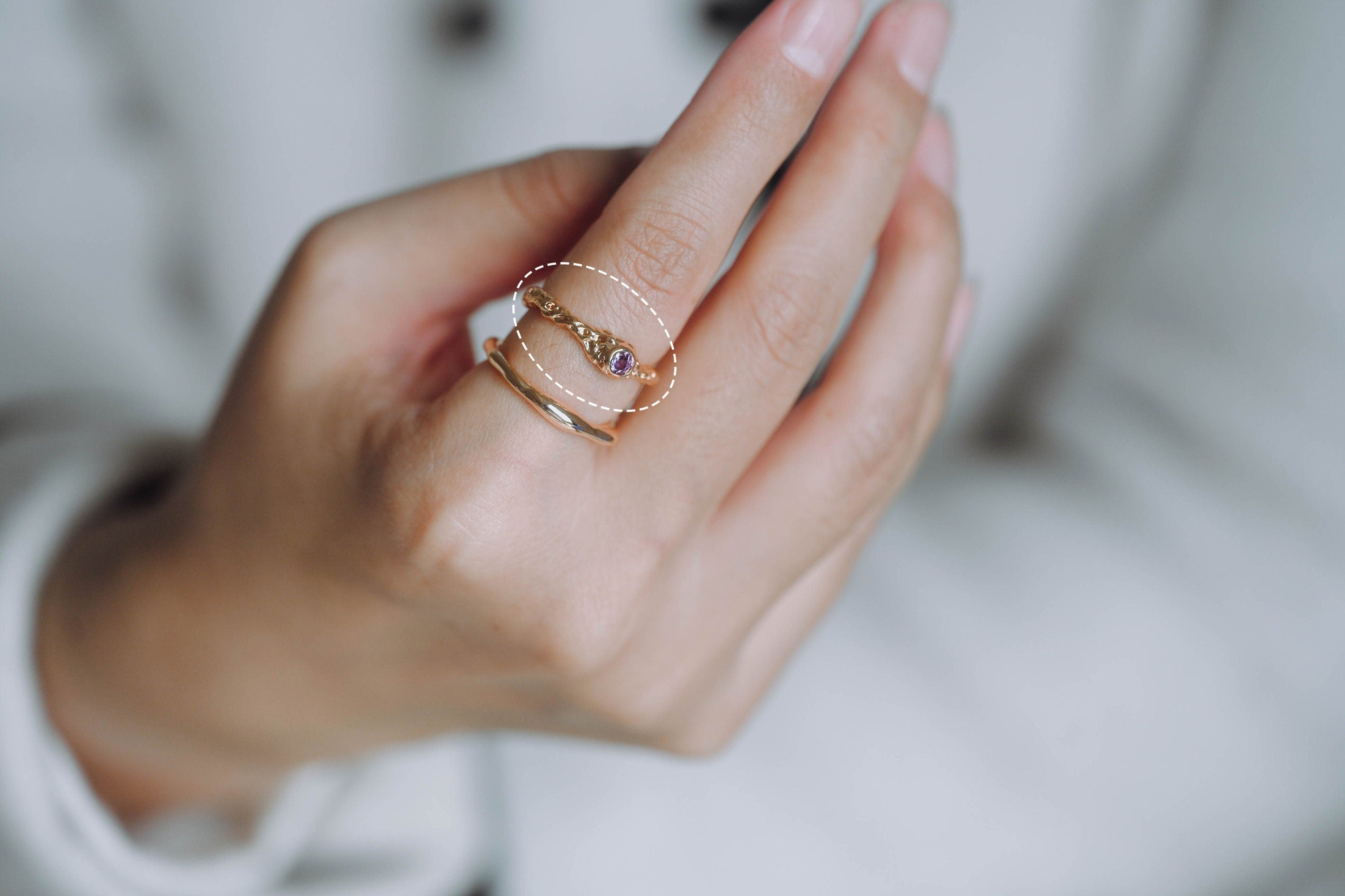 4pcs Purple CZ Ring, Hammered Ring, Stacking Ring, Statement Ring, Adjustable Ring (#GB-3527)