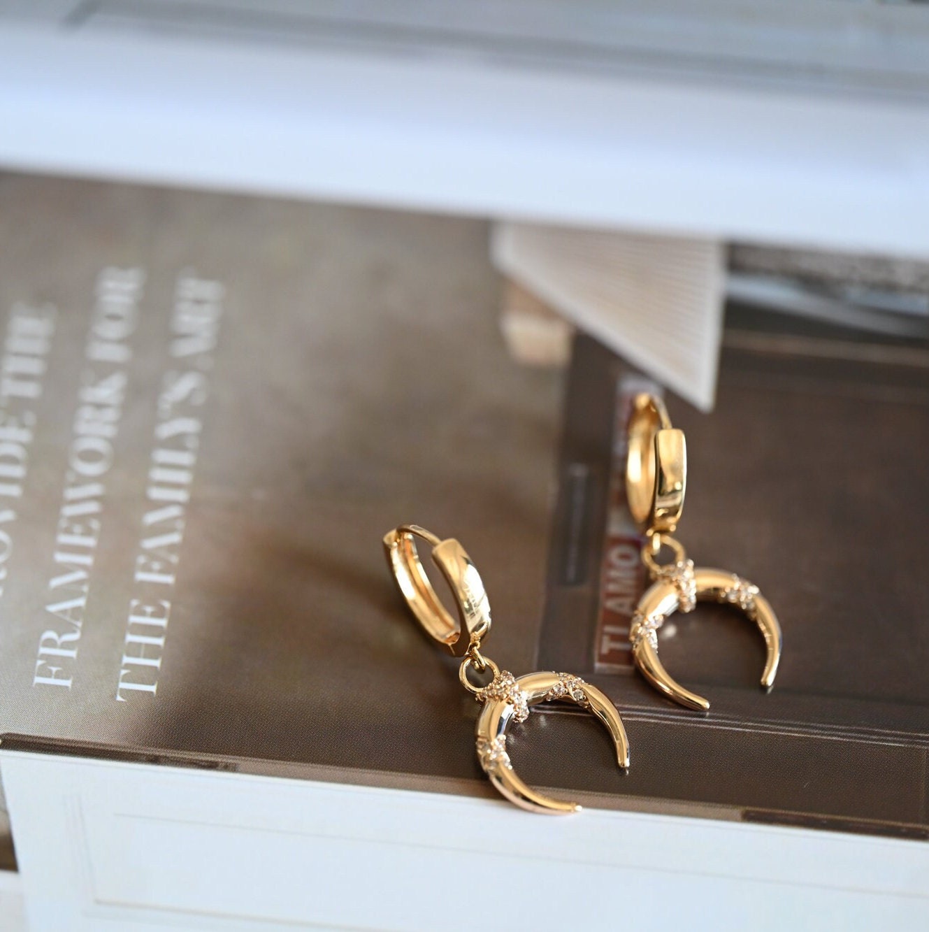 4pcs Gold Moon Earrings, Crescent Moon, Celestial Earrings, Moon Jewelry, Gift For Her (ER-076)