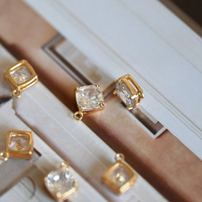 10pcs Clear CZ Square Charms 8x10mm/ 10x12mm, Gold Plated Brass Rhombus Pendants (GB-044)