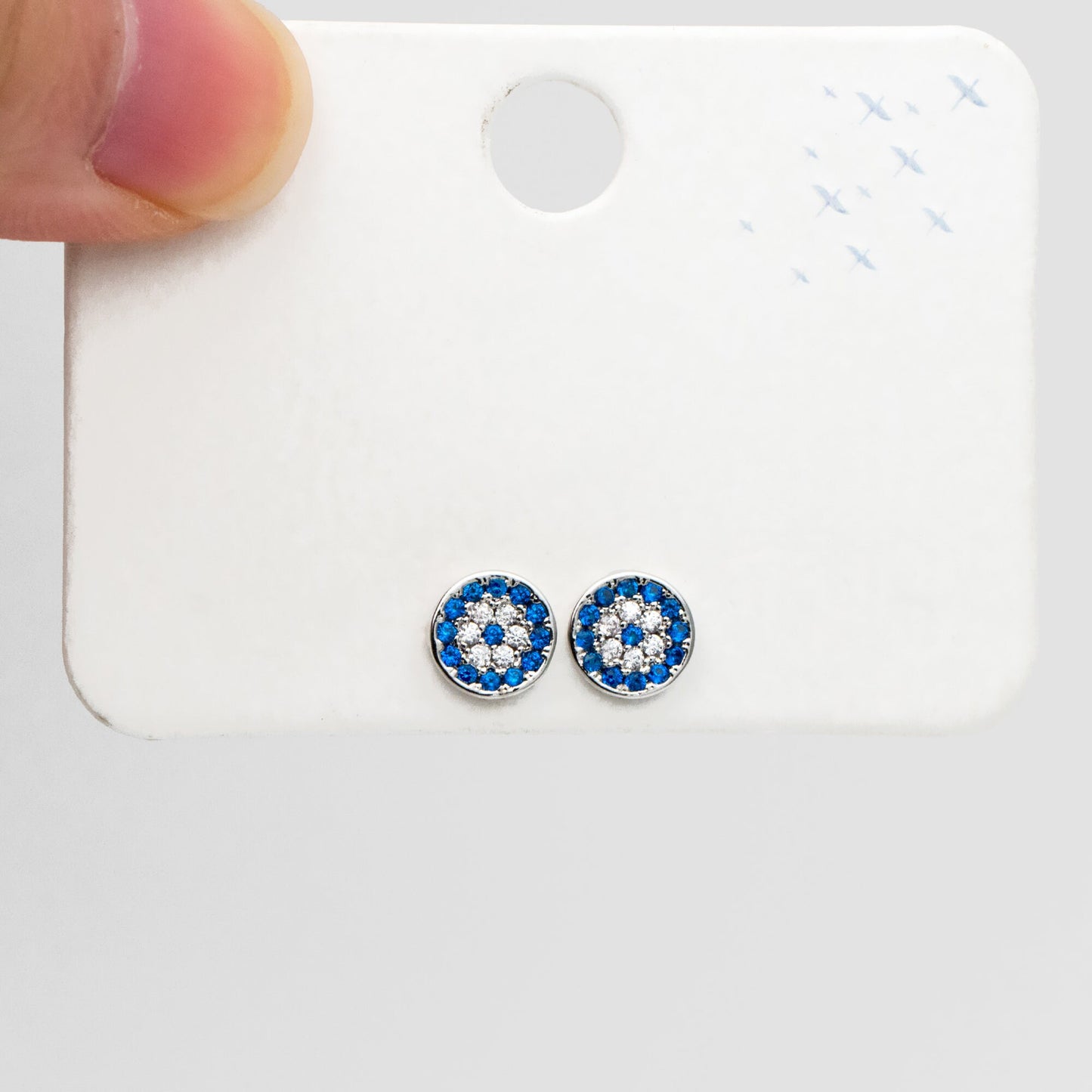 4pcs CZ Pave Round Evil Eye Earring Posts 7mm, Gold Plated Brass Stud Earrings (#GB-2930)