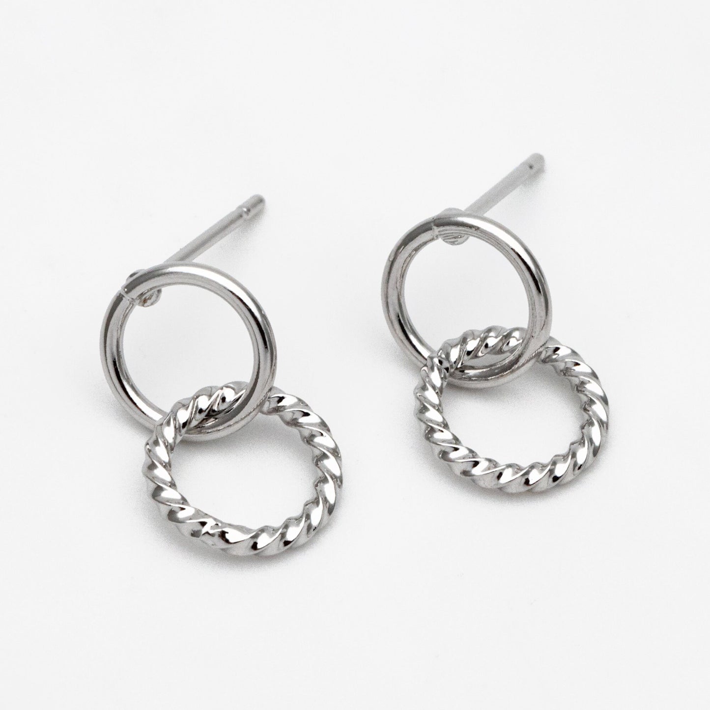 10pcs Interlocking Earring Studs, Gold/ Rhodium plated Brass, Linkage Circle Earring, Double Circle Ear Posts (GB-2920)