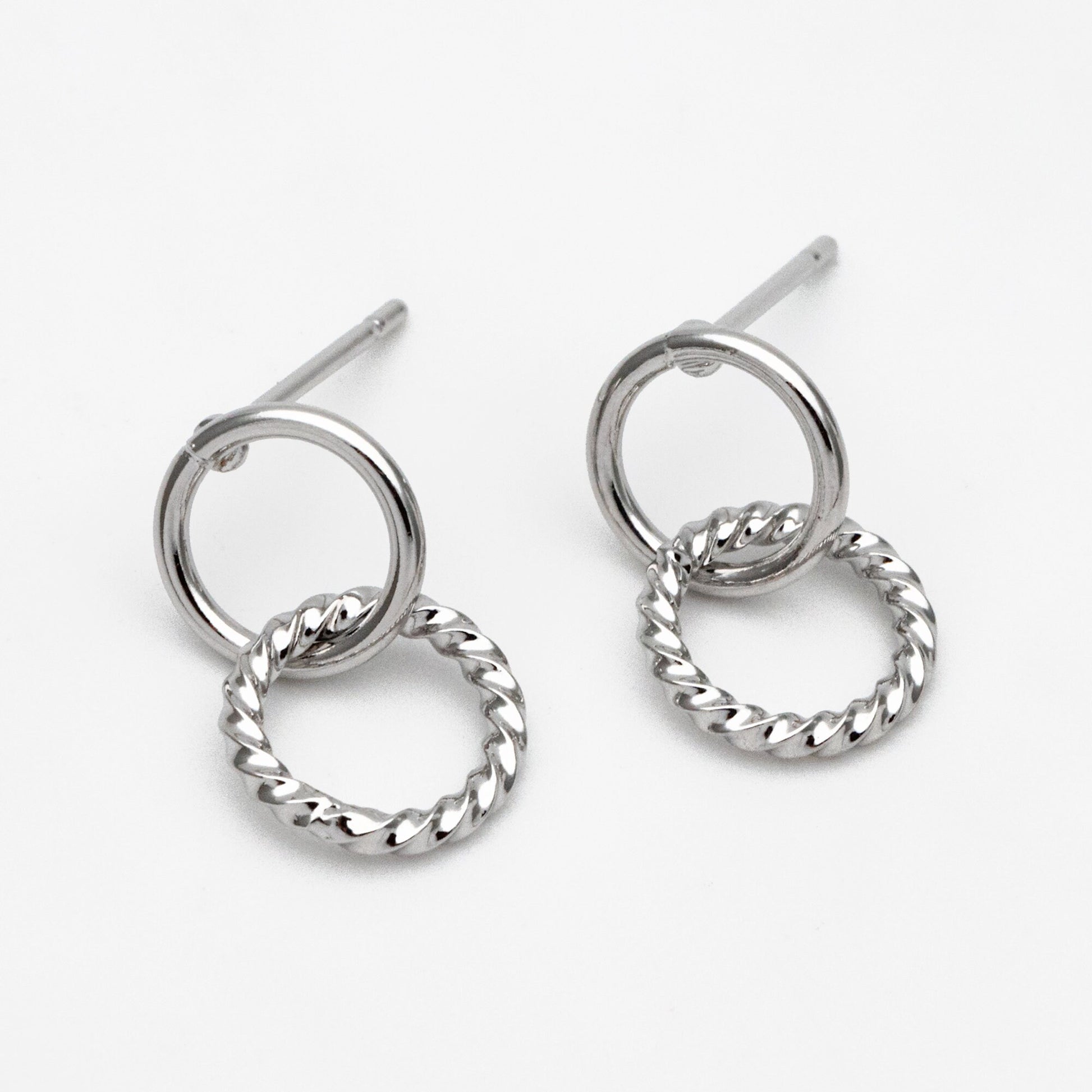 10pcs Interlocking Earring Studs, Gold/ Rhodium plated Brass, Linkage Circle Earring, Double Circle Ear Posts (GB-2920)