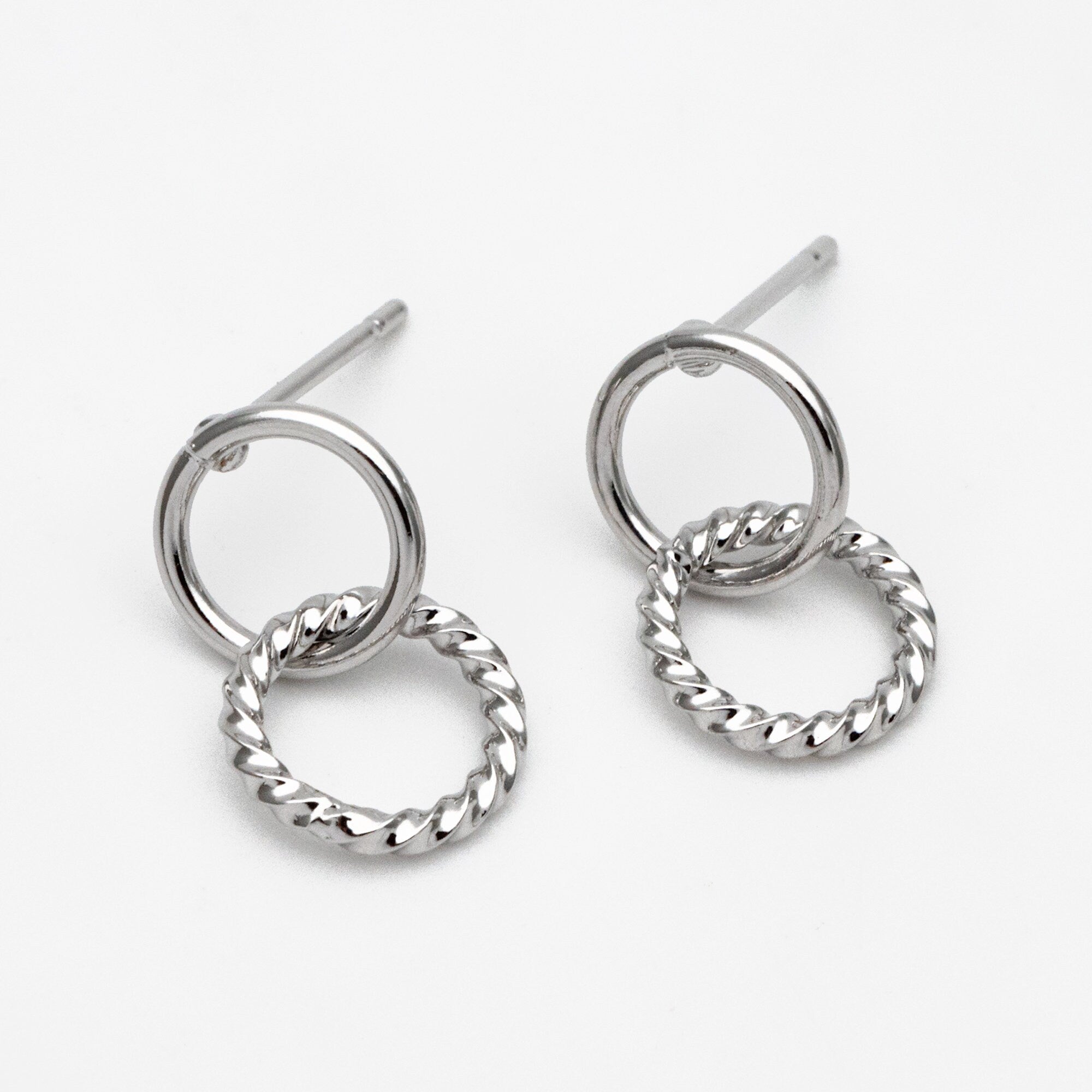 10pcs Interlocking Earring Studs, Gold/ Rhodium plated Brass, Linkage Circle Earring, Double Circle Ear Posts (GB-2920)