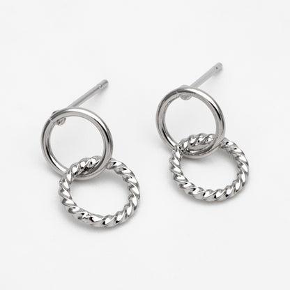 10pcs Interlocking Earring Studs, Gold/ Rhodium plated Brass, Linkage Circle Earring, Double Circle Ear Posts (GB-2920)