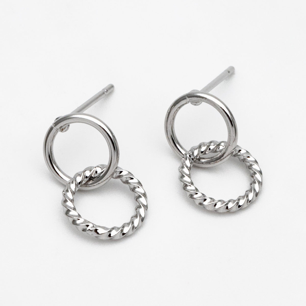 10pcs Interlocking Earring Studs, Gold/ Rhodium plated Brass, Linkage Circle Earring, Double Circle Ear Posts (GB-2920)
