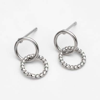 10pcs Interlocking Earring Studs, Gold/ Rhodium plated Brass, Linkage Circle Earring, Double Circle Ear Posts (GB-2920)