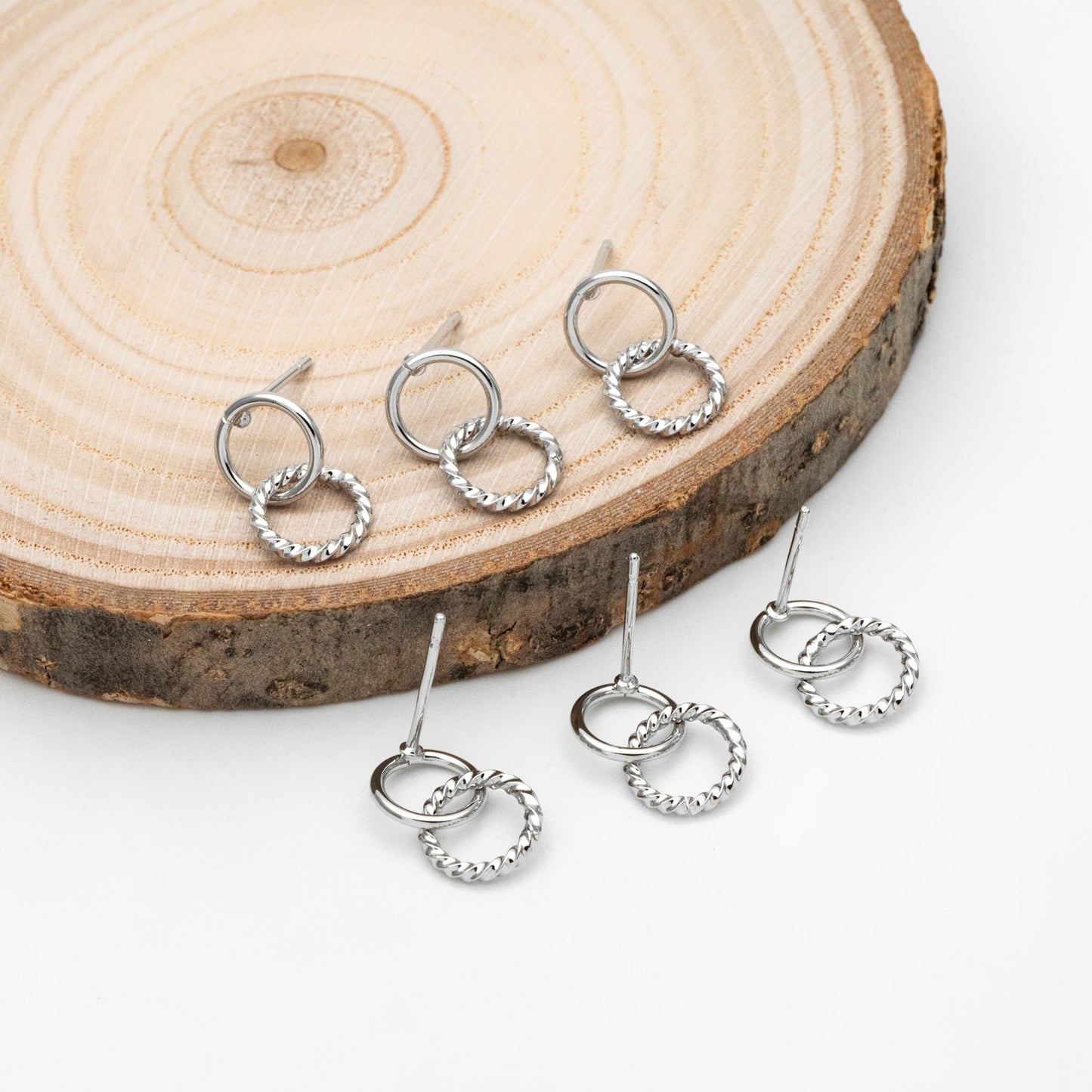 10pcs Interlocking Earring Studs, Gold/ Rhodium plated Brass, Linkage Circle Earring, Double Circle Ear Posts (GB-2920)