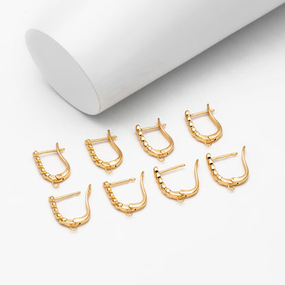 10pcs Gold Leverback Ear Hooks 18x12mm, Real Gold plated Brass, Earring Hooks with Loop (GB-848-A)
