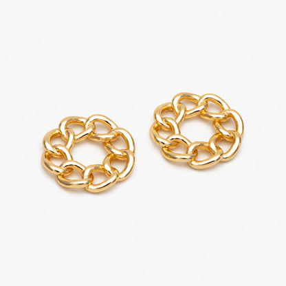 10pcs Gold Round Chain Charm Connector 16mm, Jewelry Making, Diy Material, Jewelry Supplies (GB-3794)