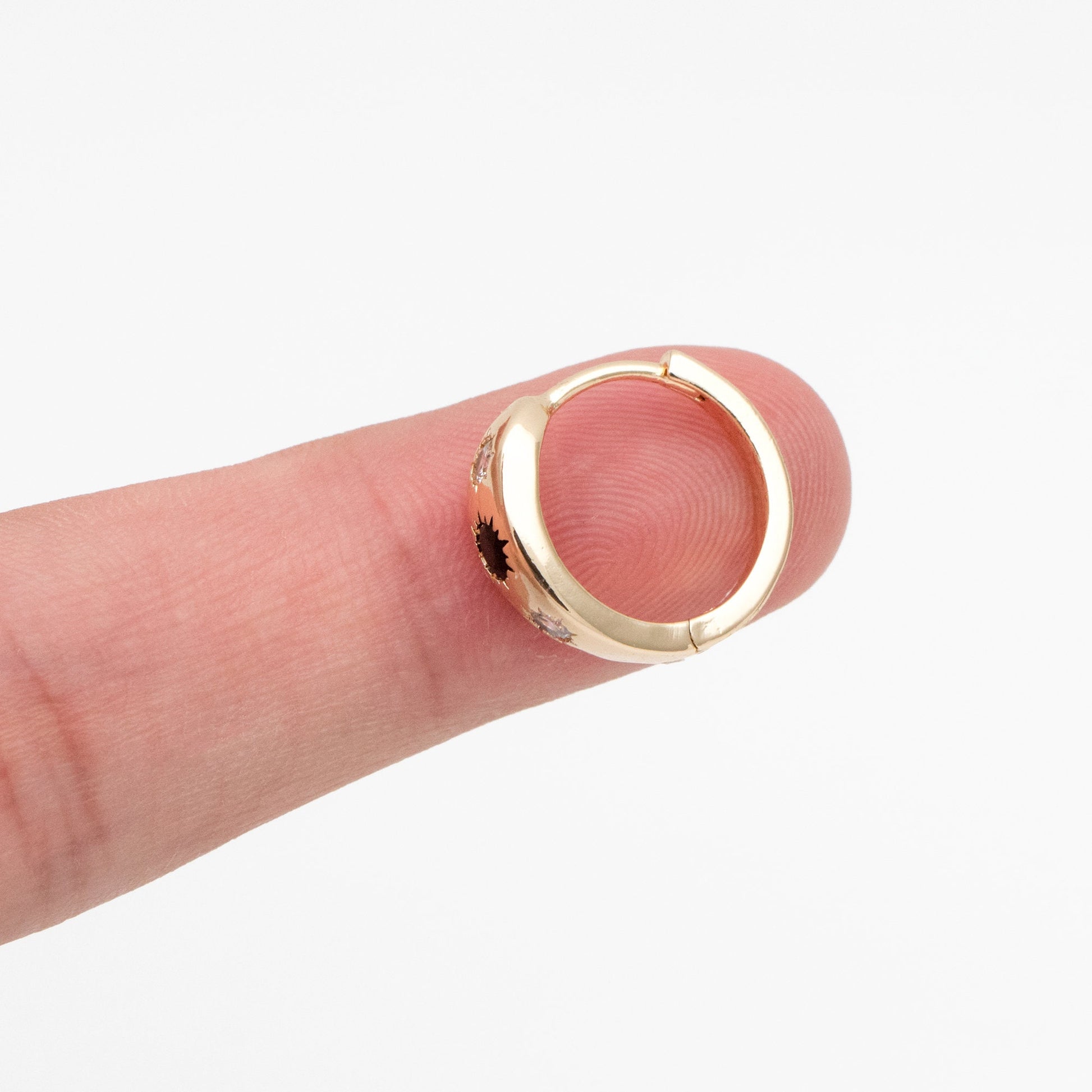 4pcs Black/ Blue CZ Pave Sun Hoop Earrings, Dainty Huggie Earrings, Minimalist Earring, Gold Hoops Earring (GB-3800)