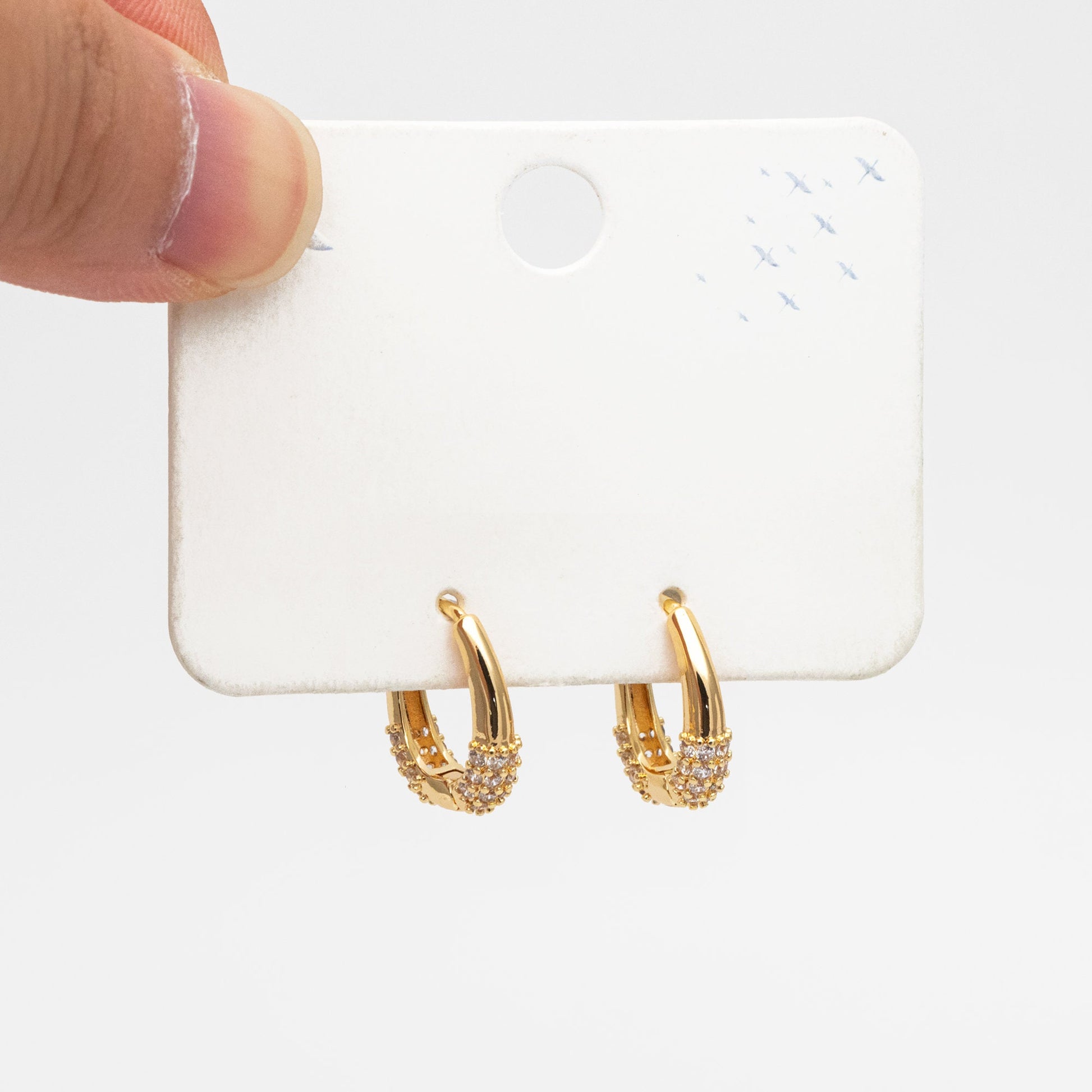 4pcs CZ Pave Gold Oval Hoop Earrings, Gold plated Brass, Dainty Geometric Earring Hoops (GB-3801)