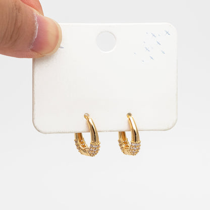 4pcs CZ Pave Gold Oval Hoop Earrings, Gold plated Brass, Dainty Geometric Earring Hoops (GB-3801)