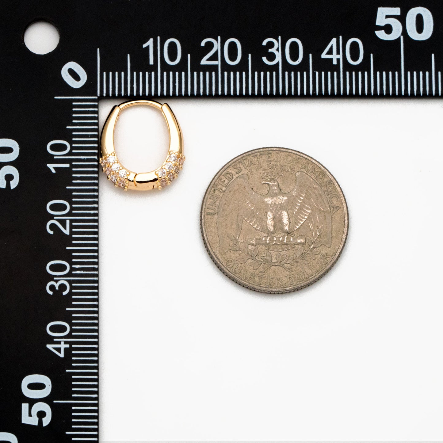 4pcs CZ Pave Gold Oval Hoop Earrings, Gold plated Brass, Dainty Geometric Earring Hoops (GB-3801)