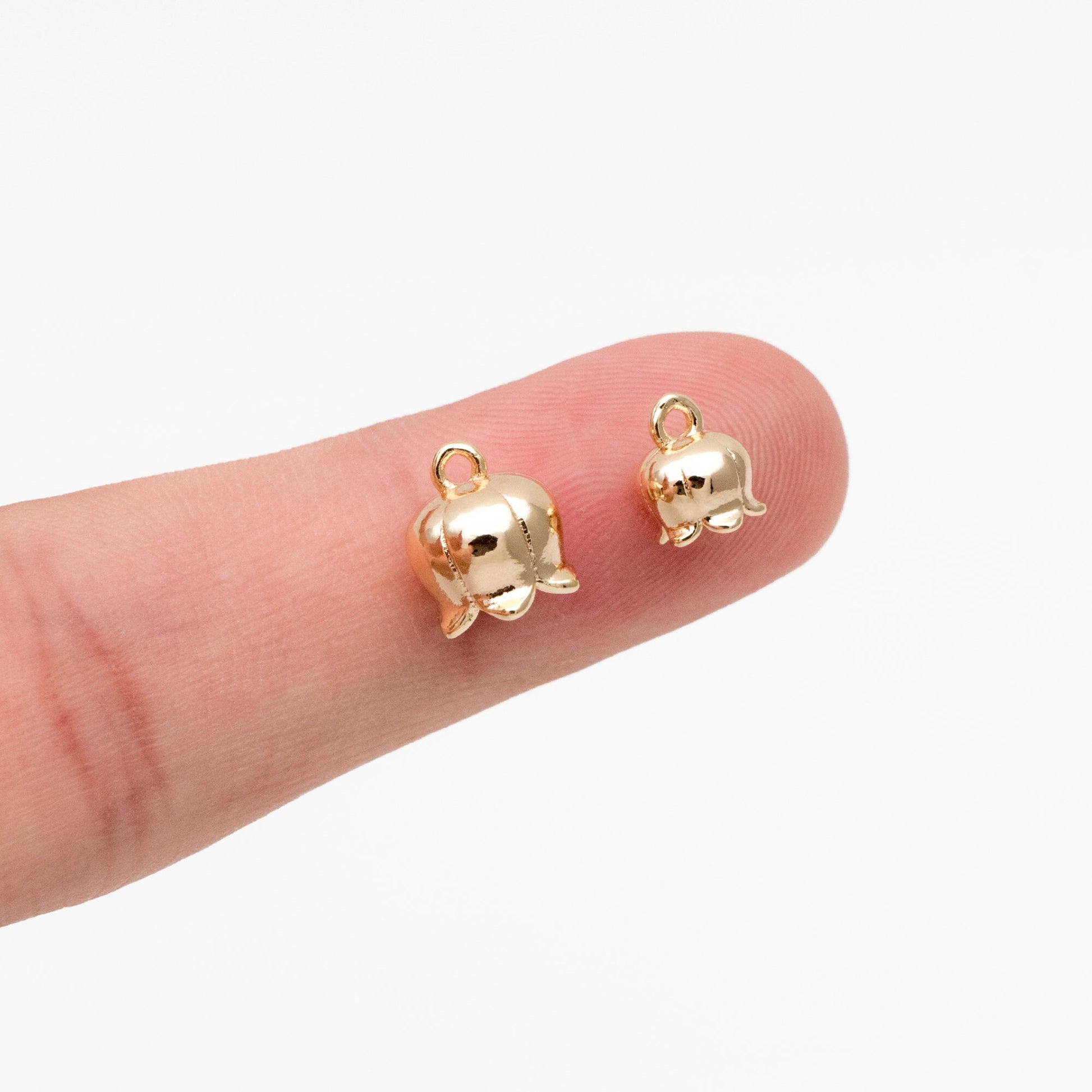 10pcs Gold Flower Charms, 18K Real Gold plated Brass, Lily Of The Valley, Flower Bead Cap (GB-3799)