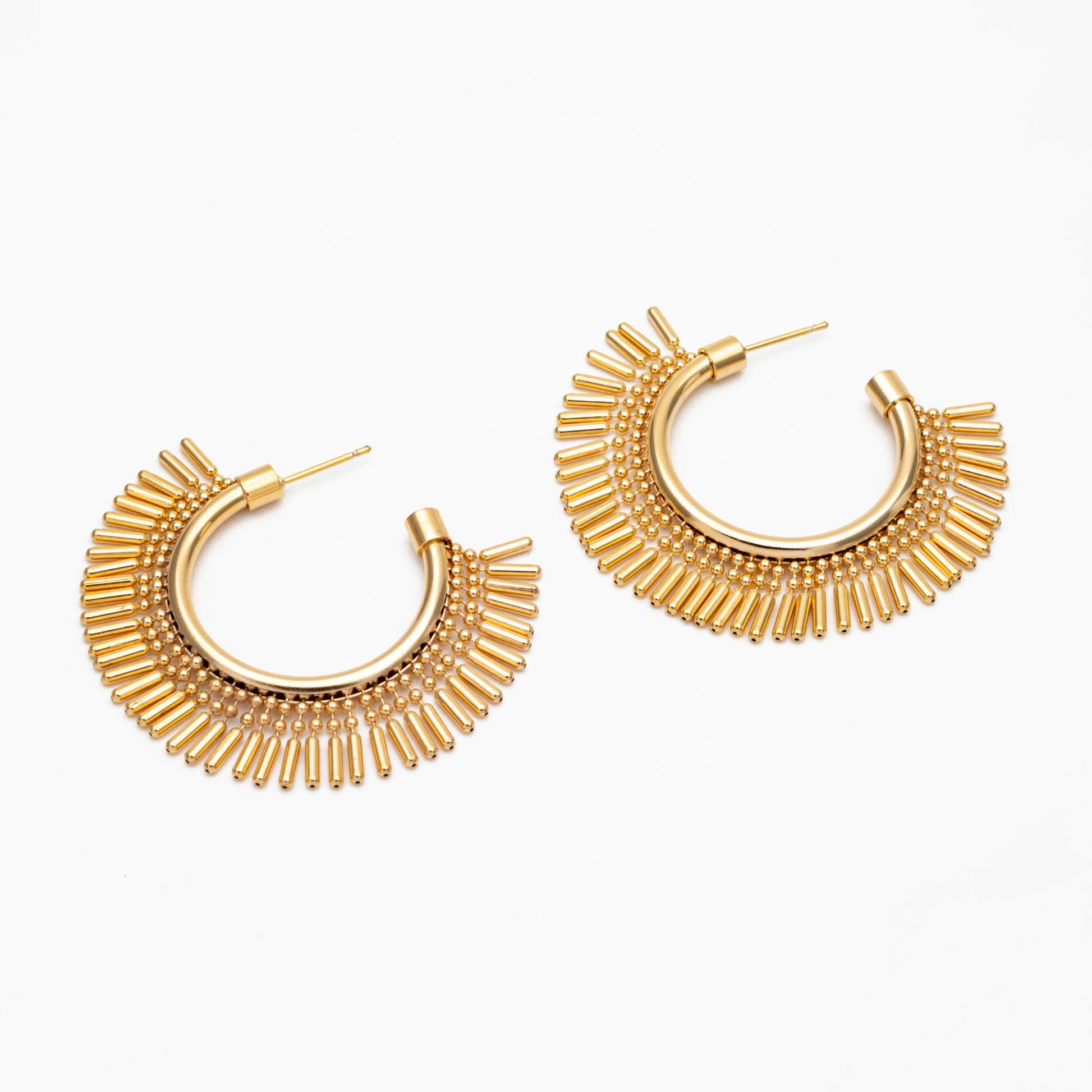 4pcs Gold Tassel Hoop Stud Earrings 40mm, Gold Plated Brass, Round Circle Earrings (#GB-3804)