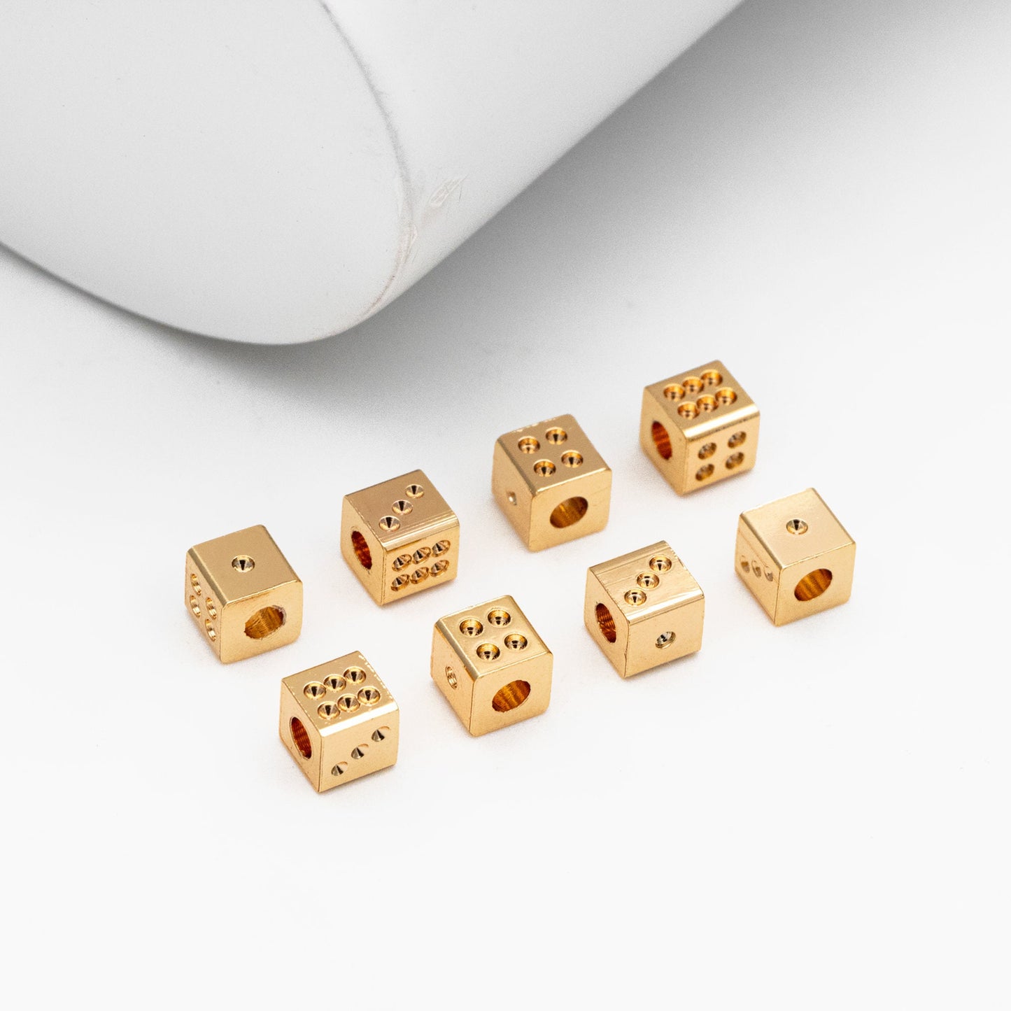 10pcs Gold Dice Spacer Beads: 4mm Plated Brass Cube Beads (GB-3805)