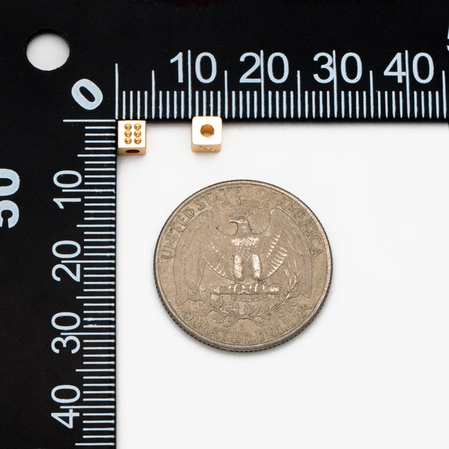 10pcs Gold Dice Spacer Beads: 4mm Plated Brass Cube Beads (GB-3805)