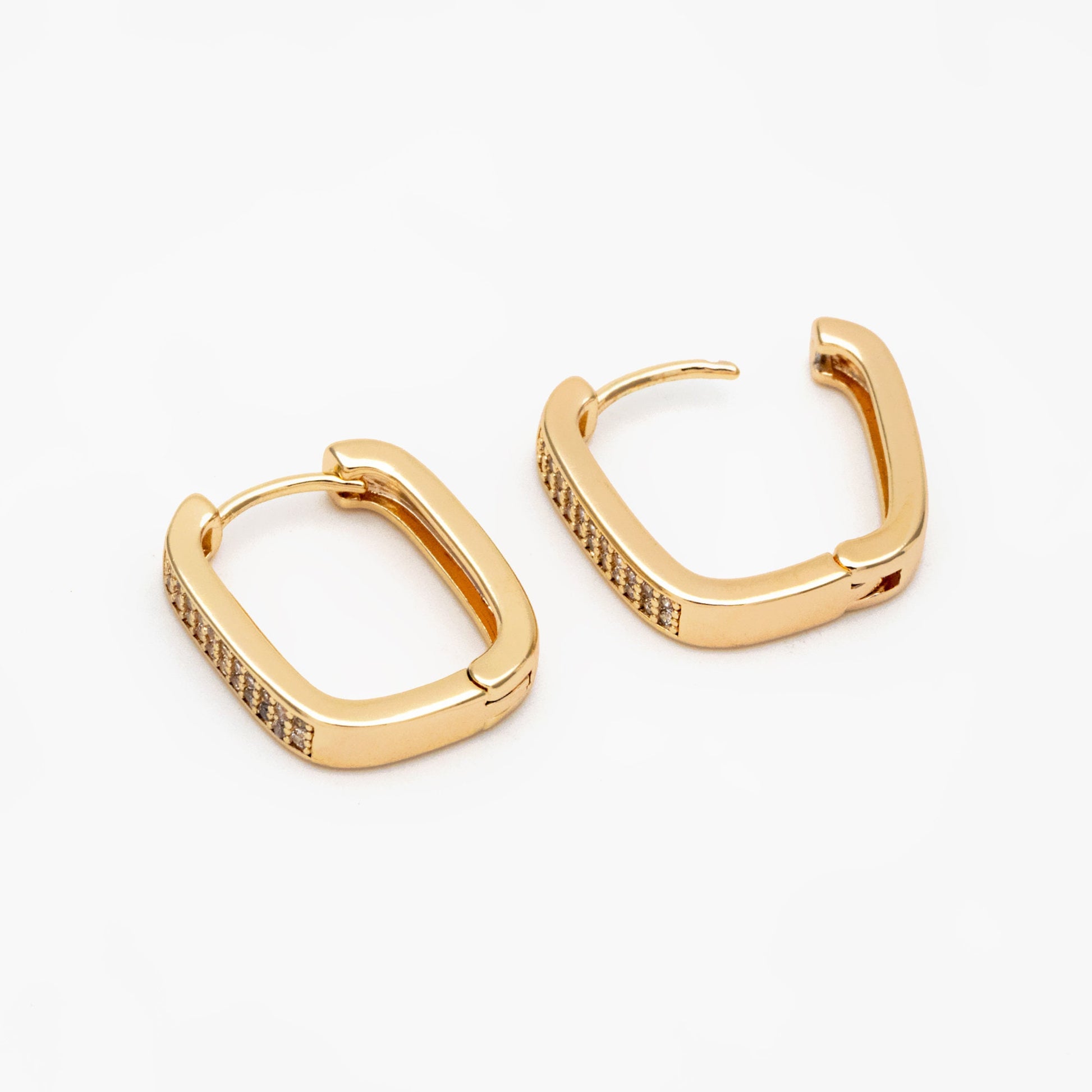 4pcs CZ Pave Gold Oval Hoop Earrings, Gold plated Brass, Dainty Geometric Earring Hoops (GB-3807)
