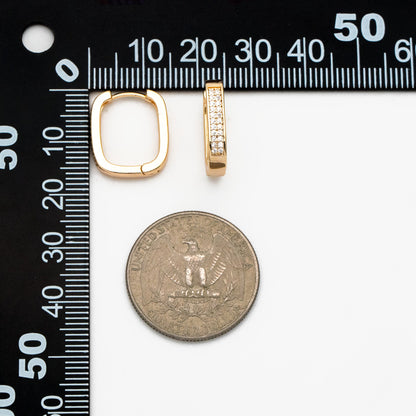 4pcs CZ Pave Gold Oval Hoop Earrings, Gold plated Brass, Dainty Geometric Earring Hoops (GB-3807)