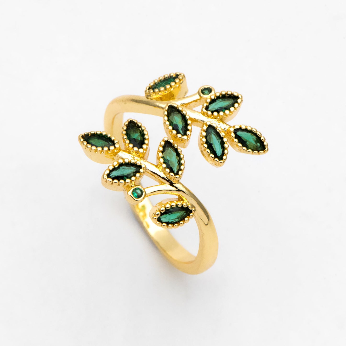 4pcs CZ Pave Gold Emerald Leaf Ring, Branch Ring, Dainty Rings, Adjustable Ring, Nature Ring (#GB-3246)
