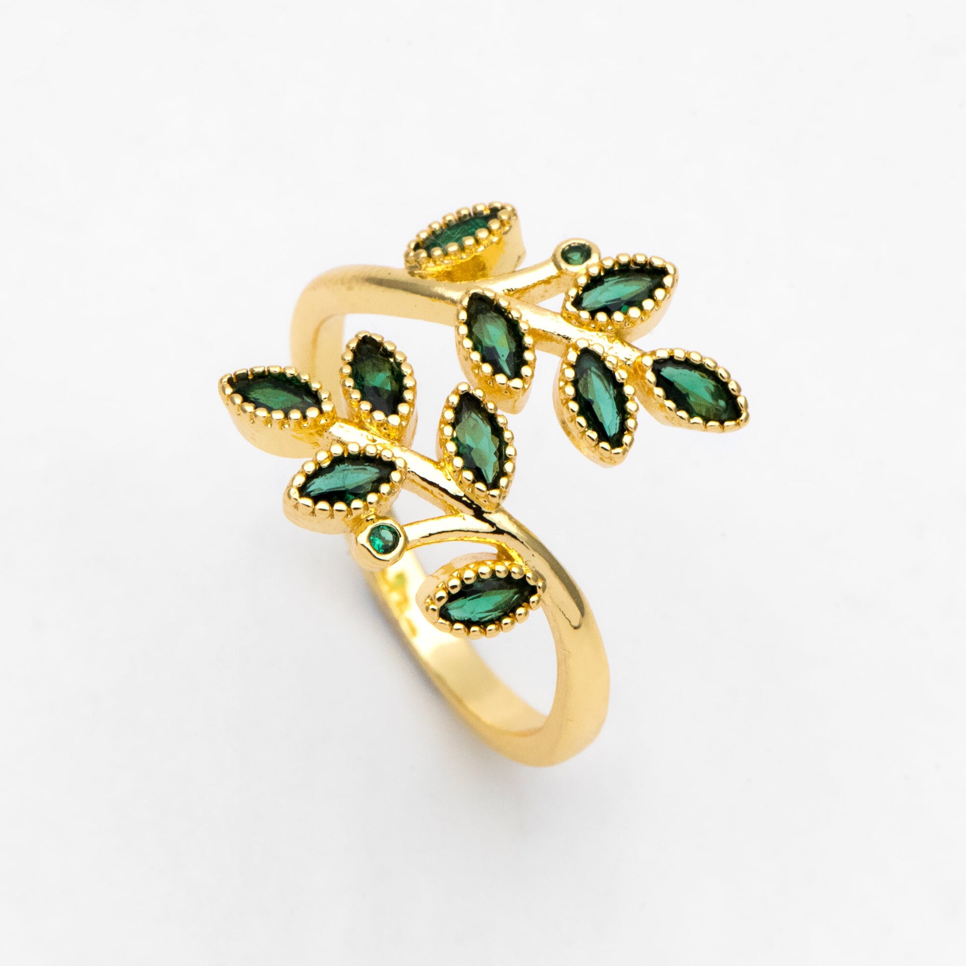4pcs CZ Pave Gold Emerald Leaf Ring, Branch Ring, Dainty Rings, Adjustable Ring, Nature Ring (#GB-3246)