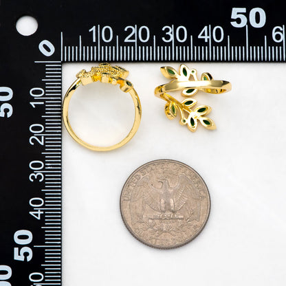 4pcs CZ Pave Gold Emerald Leaf Ring, Branch Ring, Dainty Rings, Adjustable Ring, Nature Ring (#GB-3246)