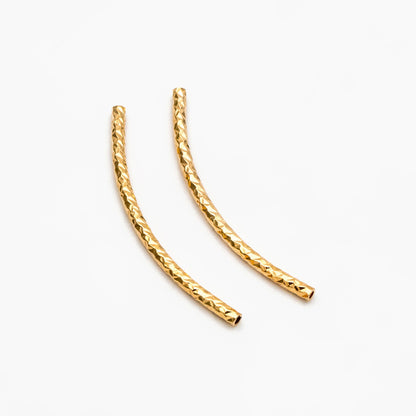 20pcs Gold Curved Tube Beads 30mm by 1.5mm, 18K Real Gold plated Brass Tube Spacers (GB-046-D)