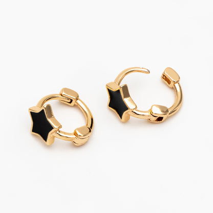 4pcs Gold Enamel Star Hoop Earrings, 18K Gold plated Brass, Minimalist Huggie Earrings (GB-3843-B)