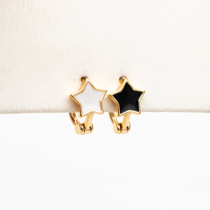 4pcs Gold Enamel Star Hoop Earrings, 18K Gold plated Brass, Minimalist Huggie Earrings (GB-3843-B)