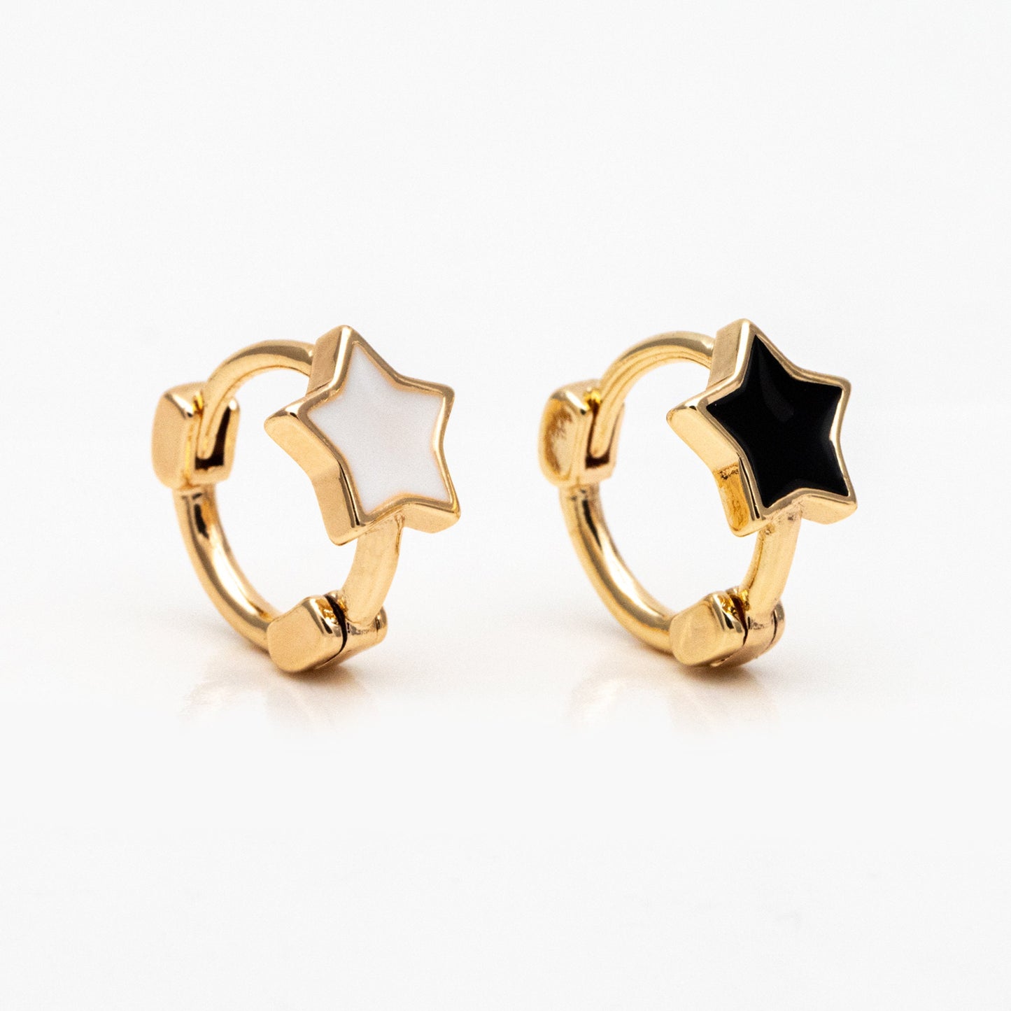 4pcs Gold Enamel Star Hoop Earrings, 18K Gold plated Brass, Minimalist Huggie Earrings (GB-3843-B)